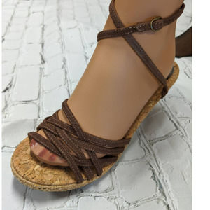 EXC Cond GAP‎ strappy cork & suede wedge sandals